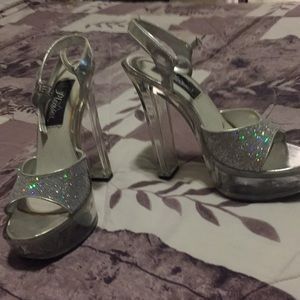 Pleaser - Silver Glitter platform heels
